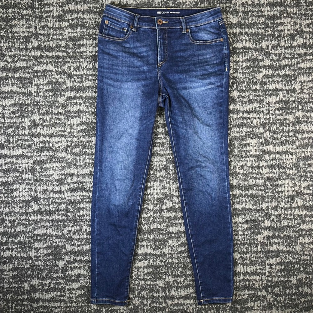 INC International Concepts Skinny Jeans Womens 10 Blue Mid Rise Dark Wash Denim